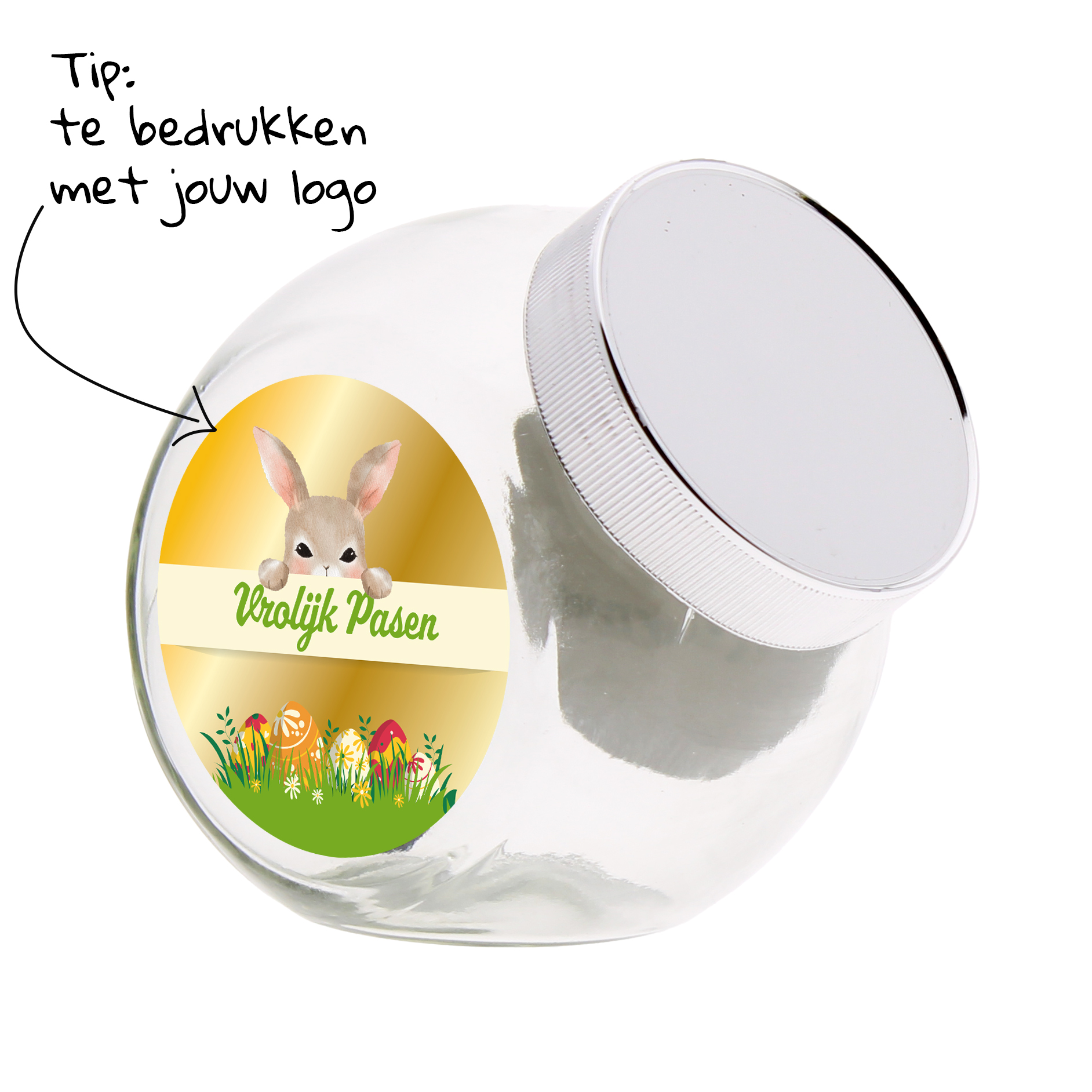 Pot met sticker teks
